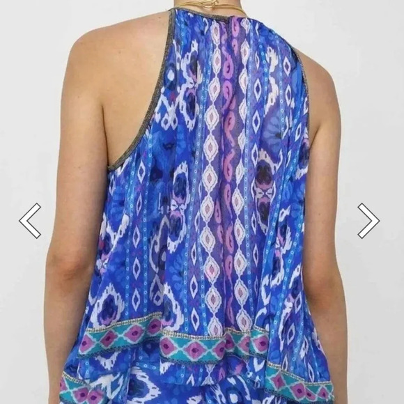 ZARA Multi colored Aztec print Asymetrical swing halter beaded top. Size L NWT - Picture 4 of 16